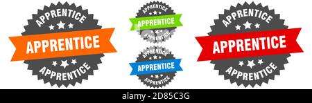 apprentice sign. round ribbon label set. Stamp Stock Vector