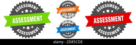 assessment sign. round ribbon label set. Stamp Stock Vector