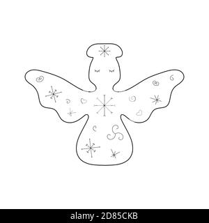 Stylized cute angel. Outline style. Vector illustration for décor, greeting cards, posters, prints for clothes, emblems. Stock Vector