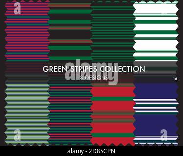 Striped seamless pattern collection includes 8 designs for fashion textiles, graphics Stock Vector