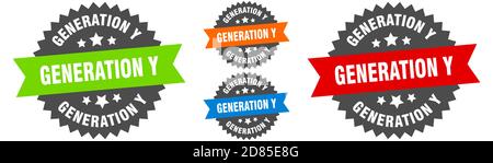 generation y sign. round ribbon label set. Stamp Stock Vector