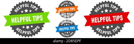 helpful tips sign. round ribbon label set. Stamp Stock Vector