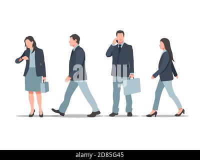 Vector set of walking and standing business characters. International business team. Simple flat design. Stock Vector