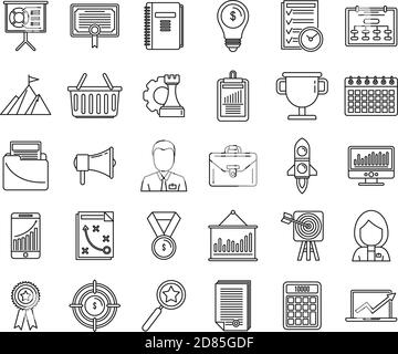Business product manager icons set, outline style Stock Vector