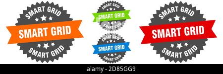 smart grid sign. round ribbon label set. Stamp Stock Vector