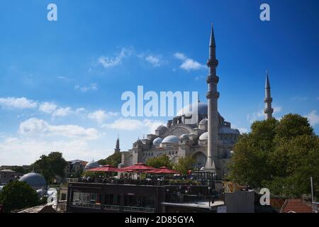 Suleymaniye Mosque and terrace of a cafe, Istanbul, Turkey Stock Photo