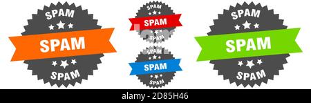 spam sign. round ribbon label set. Stamp Stock Vector