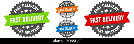 fast delivery sign. round ribbon label set. Stamp Stock Vector