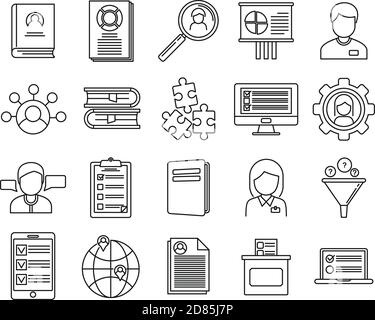Sociology school icons set, outline style Stock Vector