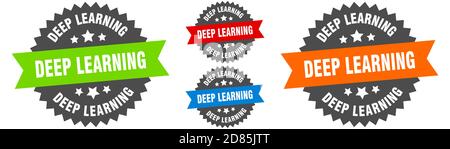 deep learning sign. round ribbon label set. Stamp Stock Vector