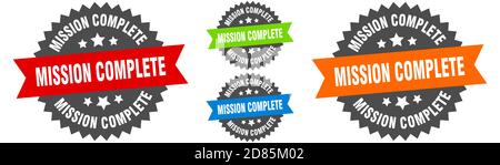 mission complete sign. round ribbon label set. Stamp Stock Vector