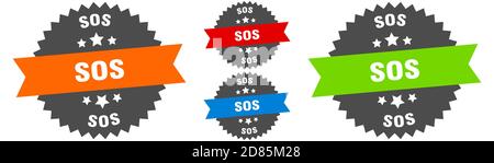 sos sign. round ribbon label set. Stamp Stock Vector