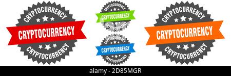 cryptocurrency sign. round ribbon label set. Stamp Stock Vector