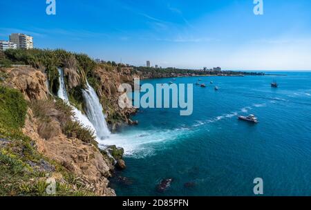 Lower Duden waterfalls, Mediterranean sea coast, Antalya, Turkey. Stock Photo