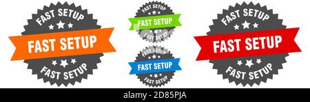 fast setup sign. round ribbon label set. Stamp Stock Vector