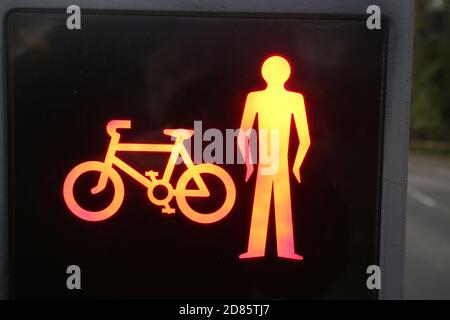 Scotland,Ayrshire,Alloway, Pedestrian Crossing, Pelican crossing showing man & bicycle Stock Photo