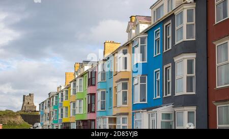 The colourful houses on Aberystwyth seafront. Stock Photo