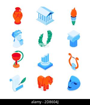 Ancient Greece - modern colorful isometric icons set Stock Vector