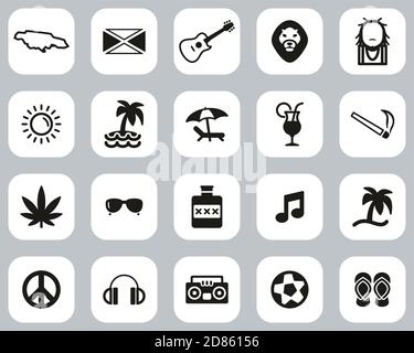 Jamaica Country & Culture Icons Black & White Set Big Stock Vector ...