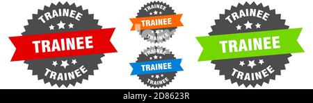 trainee sign. round ribbon label set. Stamp Stock Vector