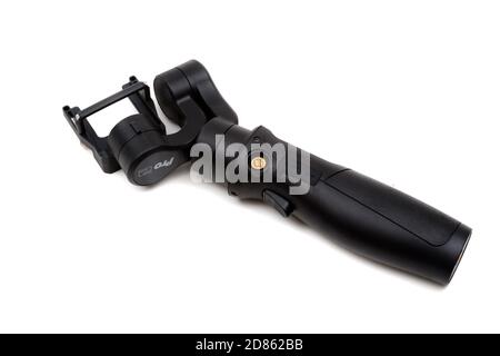 London, United Kingdom, 21st September 2020:- An isteady gimbal isolated on a white background Stock Photo