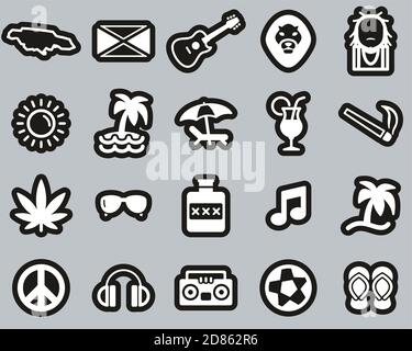 Jamaica Country & Culture Icons Black & White Thin Line Set Big Stock ...