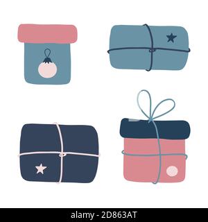 A set of Christmas vector illustrations. Hand-drawn gifts. Stock Vector