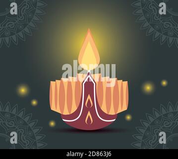 happy diwali celebration with candle wooden and lights vector illustration design Stock Vector