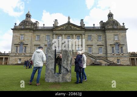 Kilkenny limestone sculpture by Anish Kapoor in the grounds of Houghton Hall Norfolk England UK Stock Photo