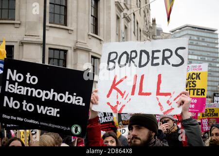 London, United Kingdom, 17th March 2018:- The Stand Up to Racism march through central London Stock Photo