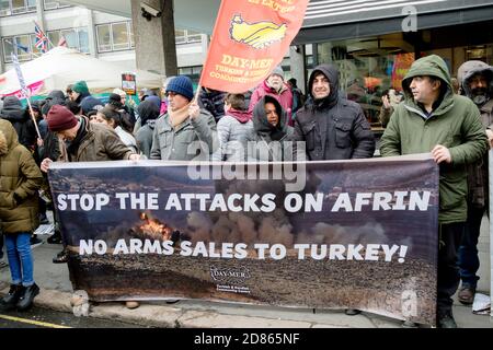 London, United Kingdom, 17th March 2018:- The Stand Up to Racism march through central London from the BBC to outside Downing Street Stock Photo