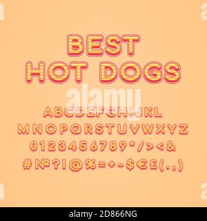 Best hot dogs header vintage 3d vector alphabet set Stock Vector