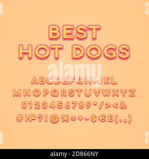 Best hot dogs header vintage 3d vector alphabet set Stock Vector