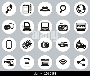 Journalist Or Reporter Icons Black & White Flat Design Circle Set Big Stock Vector