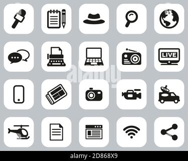 Journalist Or Reporter Icons Black & White Flat Design Set Big Stock Vector