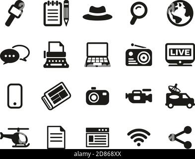 Journalist Or Reporter Icons Black & White Set Big Stock Vector
