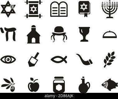 Judaism Religion & Religious Items Icons Black & White Set Big Stock Vector