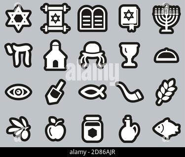 Judaism Religion & Religious Items Icons White On Black Sticker Set Big Stock Vector