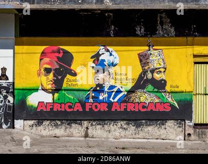 Africa for Africans mural painting, Orange Street, Downtown, Kingston, Kingston Parish, Jamaica Stock Photo