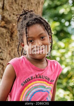 Girl at Rastafarian Community, Blue Mountains, Saint Andrew Parish, Jamaica Stock Photo