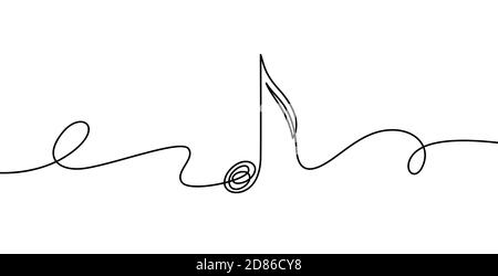 Continuous line music note. Musical symbol in one linear minimalist style. Trendy abstract wave of melody. Vector outline sketch of sound Stock Vector