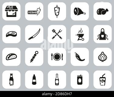 Kebab Or Kebab Shop Icons Black & White Flat Design Set Big Stock Vector