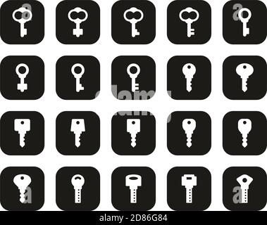 Keys Or Various Shapes Of Keys Icons White On Black Flat Design Set Big Stock Vector