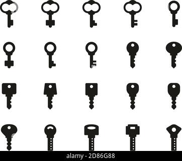Keys Or Various Shapes Of Keys Icons Black & White Set Big Stock Vector