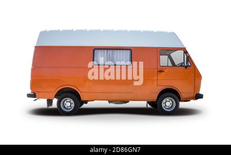 Classic orange van isolated on white background, motorhome Stock Photo