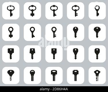 Keys Or Various Shapes Of Keys Icons Black & White Flat Design Set Big Stock Vector