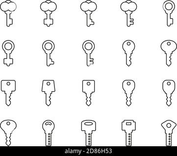 Keys Or Various Shapes Of Keys Icons Black & White Thin Line Set Big Stock Vector