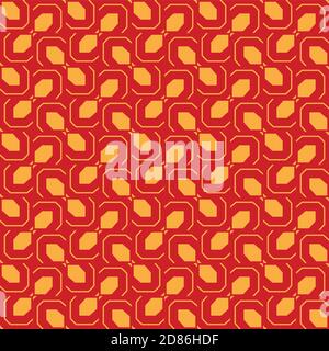 Vector seamless pattern texture background with geometric shapes, colored in red and yellow colors. Stock Vector