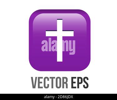 The isolated vector gradient purple Latin, Christian cross icon round corner button Stock Vector