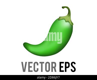 The isolated vector green curled Mexican chili pepper icon with green stem, representing some foot hot and spicy Stock Vector